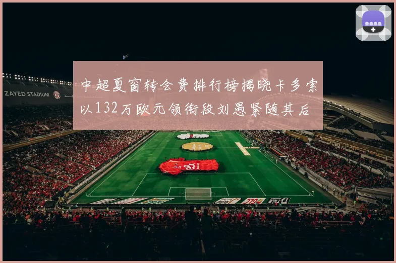 中超夏窗转会费排行榜揭晓卡多索以132万欧元领衔段刘愚紧随其后